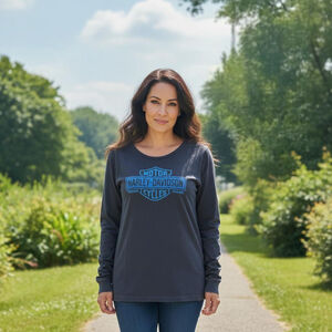 Women's Harley-Davidson Charcoal Blue Logo Long Sleeve Tee L